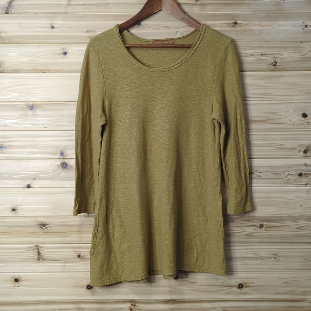Cut-Loose Top Womens XS‎ Brown Tunic Lagenlook Classic